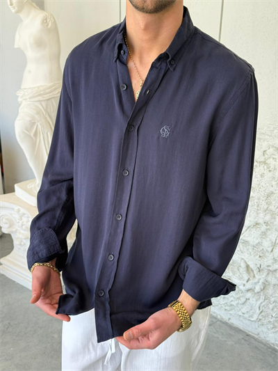 Tensel Kumaş Lacivert Oversıze Gömlek