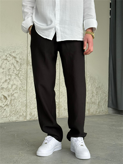 Tensel Kumaş Siyah Regular Kalıp Pantolon