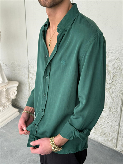 Tensel Kumaş Yeşil Oversıze Gömlek