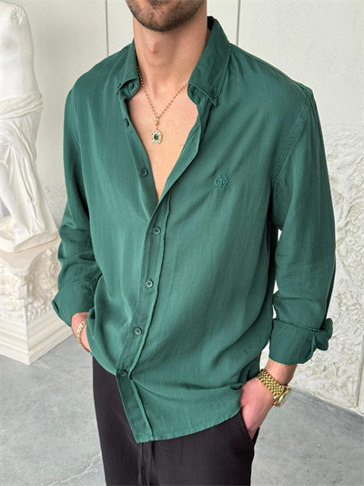 Tensel Kumaş Yeşil Oversıze Gömlek