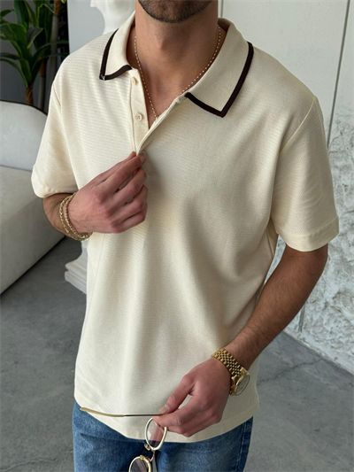 Yaka Detaylı Krem Polo Yaka Triko