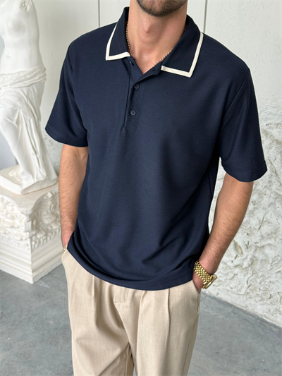 Yaka Detaylı Lacivert Polo Yaka Triko