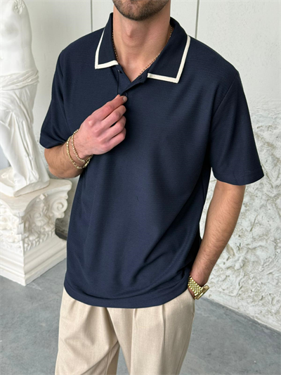 Yaka Detaylı Lacivert Polo Yaka Triko