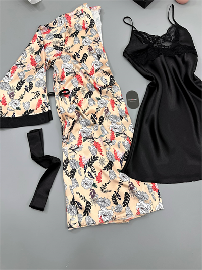 Alya Saten Gecelik Set ( Kemer Dahil )