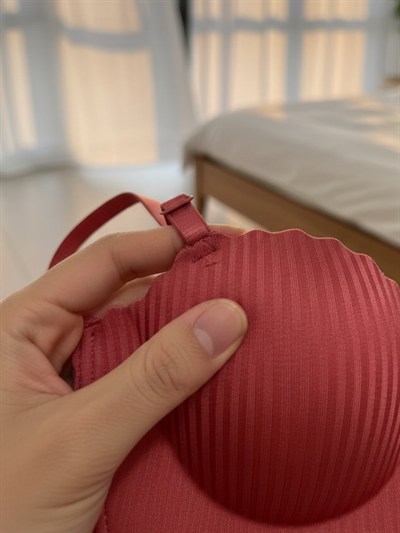 Mercan Kırmızısı Lazer Kesim Dikişsiz Push Up Sütyen