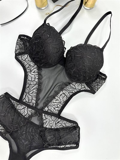 Nova Serisi Destekli Siyah BodySuit