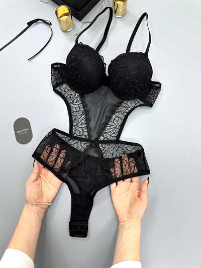 Nova Serisi Destekli Siyah BodySuit