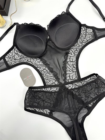 Nova Serisi Destekli Siyah BodySuit
