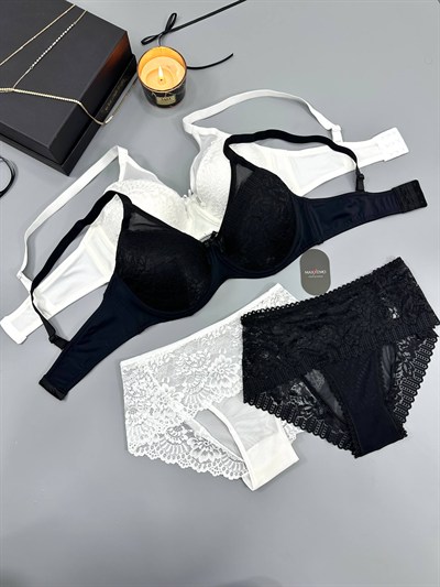 C-Cup Dolgusuz & Destekli Siyah + Beyaz Set 