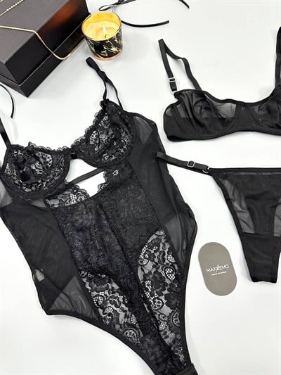 Siyah Bodysuit + Sütyen Takım
