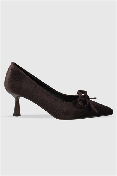 Daphne Kahve Kadife Fiyonk Detay Kadın Stiletto