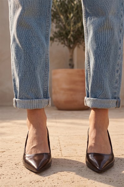 Kelly Kahve Rustik Sivri Burun Kadın Stiletto