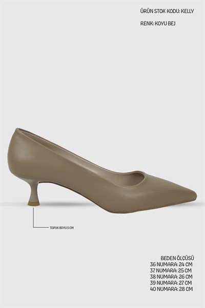 Kelly Koyu Bej Mat Sivri Burun Kadın Stiletto