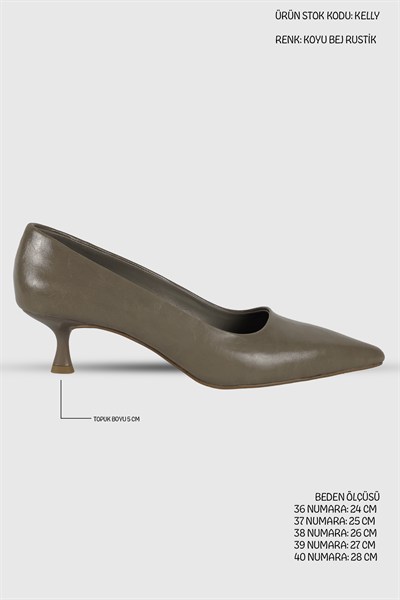 Kelly Koyu Bej Rustik Sivri Burun Kadın Stiletto
