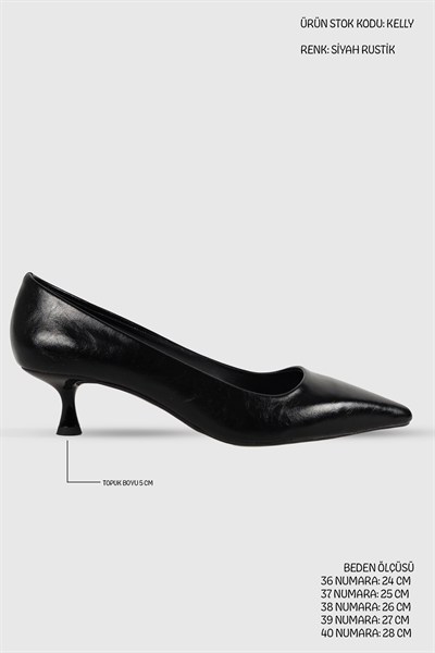 Kelly Siyah Rustik Sivri Burun Kadın Stiletto