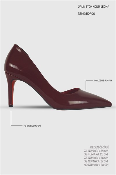 Leona Bordo Rugan İç Kısmı Açık Sivri Burun Kadın Stiletto