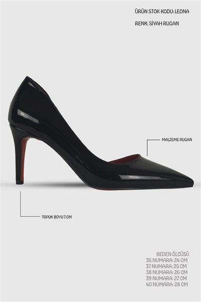 Leona Siyah Rugan İç Kısmı Açık Sivri Burun Kadın Stiletto
