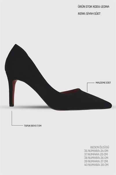 Leona Siyah Süet İç Kısmı Açık Sivri Burun Kadın Stiletto