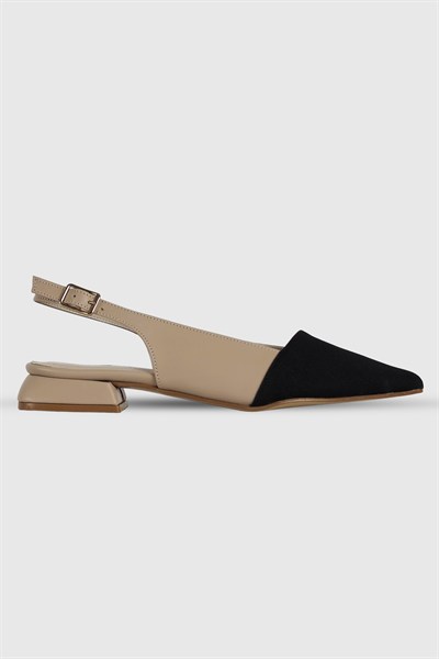 Ophelia Nude Mat Siyah Burun Arka Kemerli Kadın Topuklu Ayakkabı