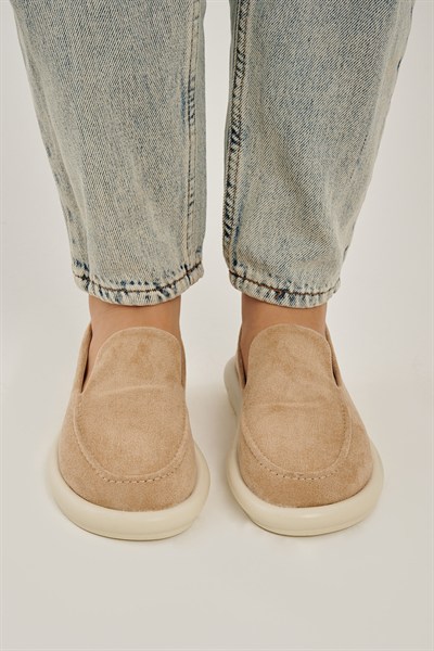 Perla Nude Süet Düz Taban Kadın Loafer