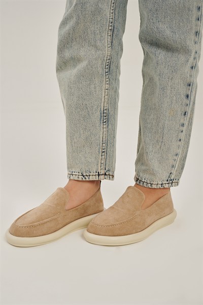 Perla Nude Süet Düz Taban Kadın Loafer
