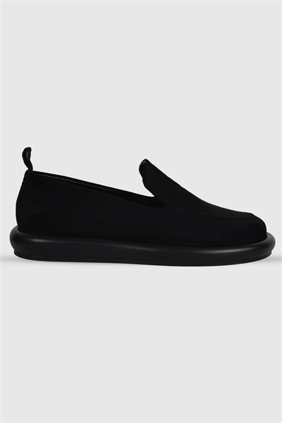Perla Siyah Süet Düz Taban Kadın Loafer