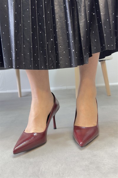 Queen Bordo Rustik Kadın Sivri Burun Stiletto