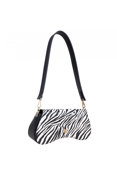 Beyaz Altın Tokalı Zebra Desenli Kadın Omuz Çantası | Beyaz MT1606 