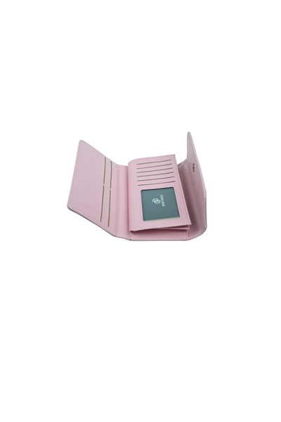 Duki Daso Pembe Çıtçıtlı Hakiki Deri Görünümlü  Kartlık ve Bölmeli Kadın Cüzdan | SUMMER N4225 PEMBE