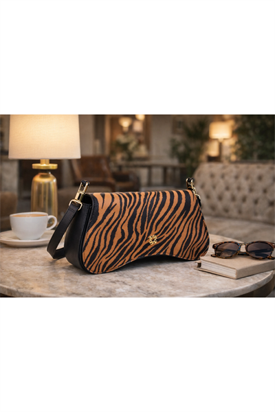 Kahverengi Altın Tokalı Zebra Desenli Kadın Omuz Çantası | Kahverengi MT1606 