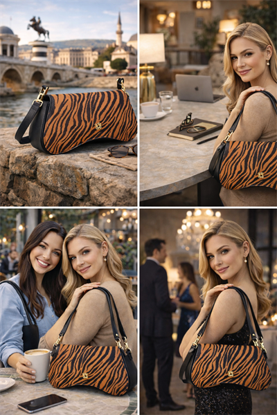 Kahverengi Altın Tokalı Zebra Desenli Kadın Omuz Çantası | Kahverengi MT1606 