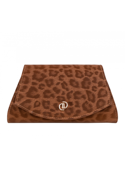 Kahverengi Leopar Desenli Gold Logolu Kadın Portföy Çanta | Kahverengi T8309