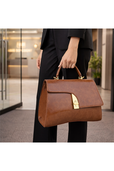Kahverengi Modern Formlu Gold Detaylı Kadın El Çantası | Kahverengi T8304