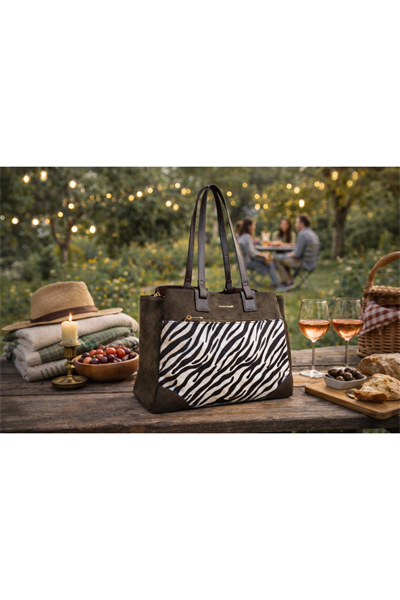 Kahverengi Zebra Desen Ön Cepli Kadın Omuz Çantası | Kahverengi T8346