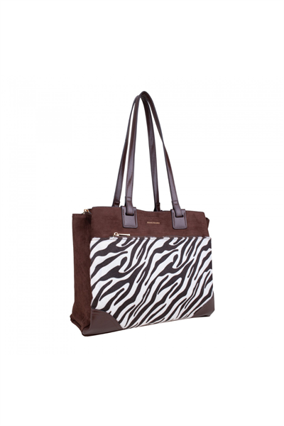 Kahverengi Zebra Desen Ön Cepli Kadın Omuz Çantası | Kahverengi T8346