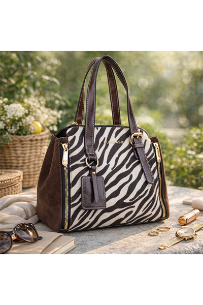 Kahverengi Zebra Desenli Kadın Omuz Çantası | Kahverengi T8347