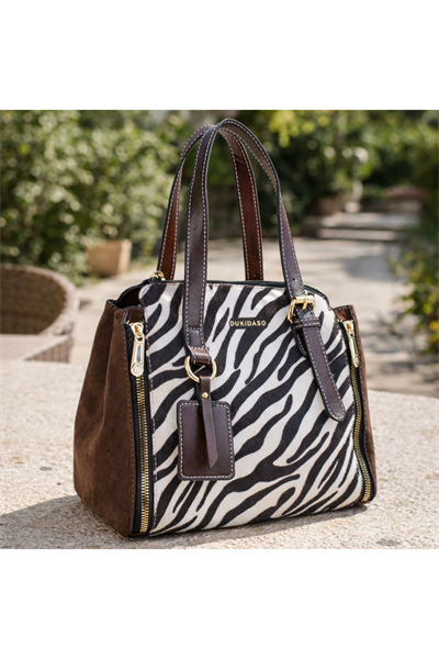 Kahverengi Zebra Desenli Kadın Omuz Çantası | Kahverengi T8347
