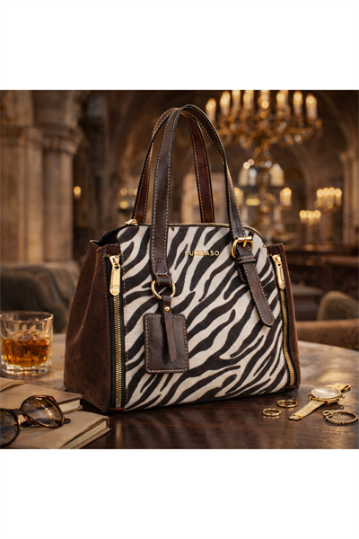 Kahverengi Zebra Desenli Kadın Omuz Çantası | Kahverengi T8347