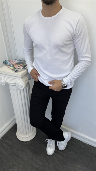 Fitilli Basic Sweatshirt Beyaz