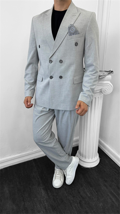 Luxury Kruvaze Takım Elbise Baggy Gri