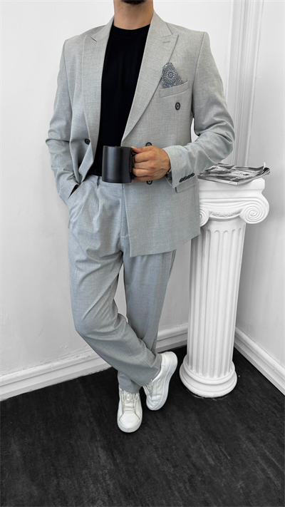 Luxury Kruvaze Takım Elbise Baggy Gri
