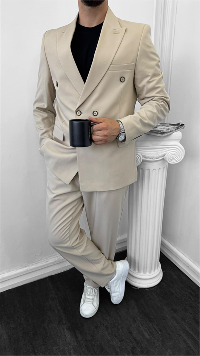 Luxury Kruvaze Takım Elbise Baggy Krem