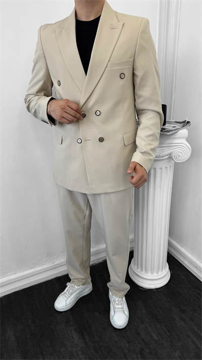 Luxury Kruvaze Takım Elbise Baggy Krem