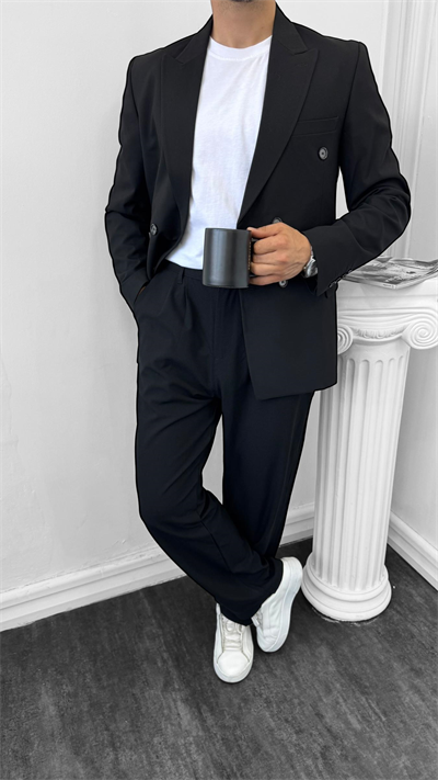 Luxury Kruvaze Takım Elbise Baggy Siyah