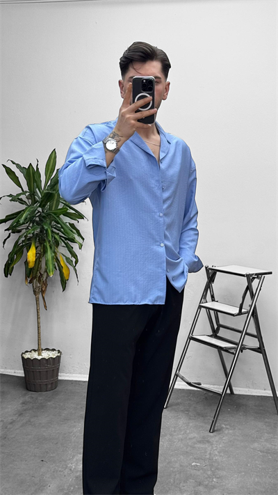 MR Çizgili Oversize Gömlek Bebe Mavi