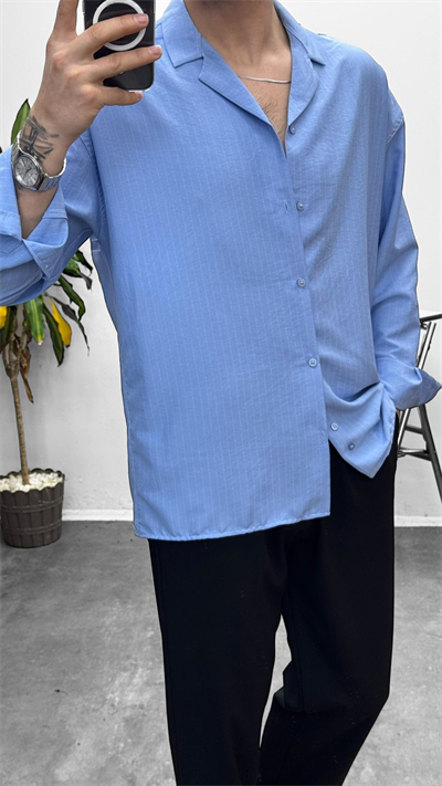 MR Çizgili Oversize Gömlek Bebe Mavi