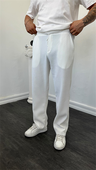 MR Kalın Fitilli Baggy Pantolon Beyaz