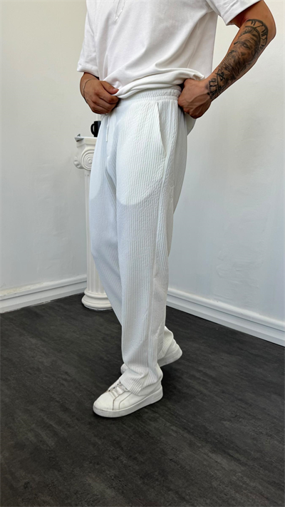 MR Kalın Fitilli Baggy Pantolon Beyaz
