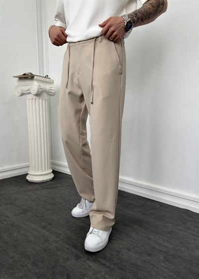 Beli İpli Kumaş Baggy Pantolon bej