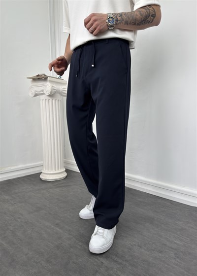Beli İpli Kumaş Baggy Pantolon Lacivert 